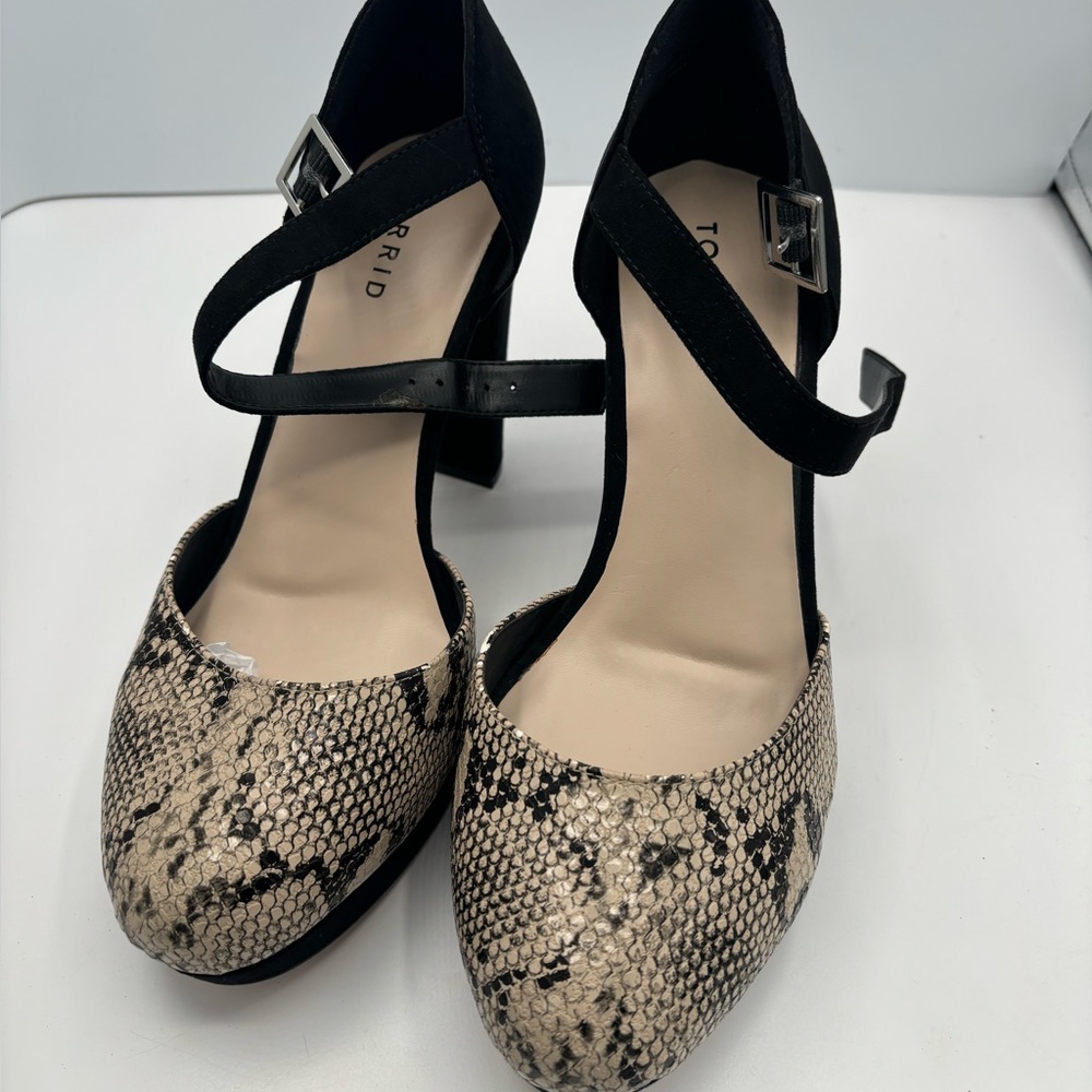 Brand New Black Suede and Snake Print Torrid Platform Heels Size 10